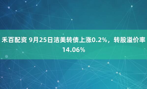 禾百配资 9月25日洁美转债上涨0.2%，转股溢价率14.06%